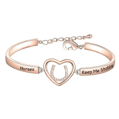 FEELMEM Horse Snaffle Bit Crystal Easy Hook Clasp Charm Bracelet Equestrian Jewelry Good Luck Gift, Small, Copper, copper