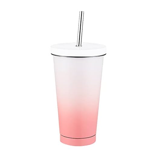 Taza aislada con pajita Vaso de acero inoxidable Tazas de viaje para café helado y batidos con tapa Taza aislada térmica grande al vacío para bebidas calientes o heladas 500 ml (Pink)