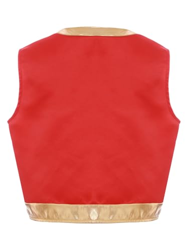 Hedmy Kids Boys Arabian Prince Vest Open Front Gold Trim Waistcoat Top Halloween Carnival Party Fancy Dress Up2