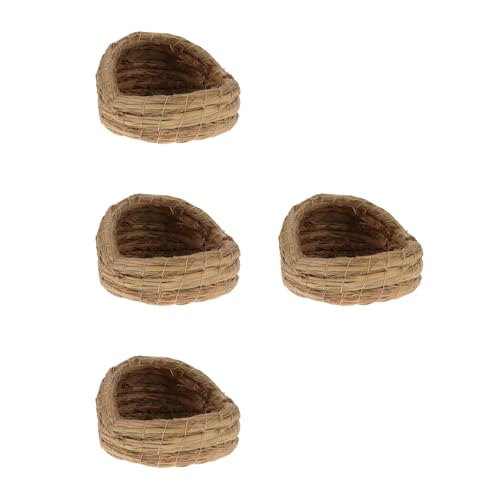BESTonZON 4 PCS Handmade Woven Bird Nest - Straw Birdcage Woven Hay Bed Guinea Pig Hideout, Handmade Chicken Nest Straw Coop, Ideal for Outdoor Use and Comfortable Living Spaces