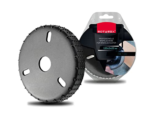 ROTAREX Disque abrasif 120 mm - Acier au carbone nitrocarburé - Pour meuleuse d'angle - Rainures en bois - Disque à râper