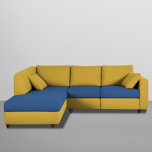 Image of Florian LHS 4 Seater L Shape Sofa Set for Living Room (Blue Yellow Fabric) Premium Fabric Sofa
