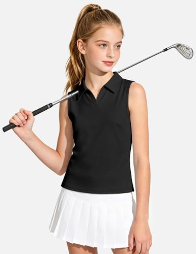 Image of Auranso Girls Polo Shirts Sleeveless Golf Tennis Quick Dry T-Shirts Tops
