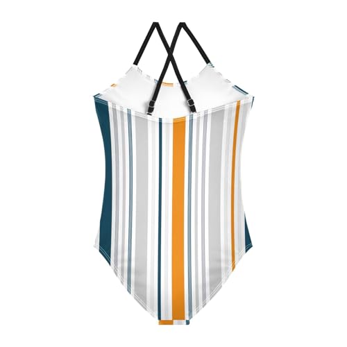 Blue Orange Gray Stripes Girls 1 Piecing Swimsuits Kids Bathing Suit Girl Swim Suits for Girls Beach2