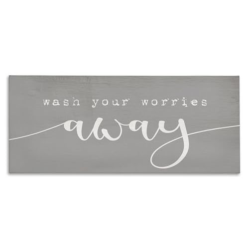 Image of Stupell Industries 'Wash Your Worries Away Phrase', Canvas Art, 48 x 20 Inches, Easy to Hang and Sturdy, Made in USA, by Lil' Rue