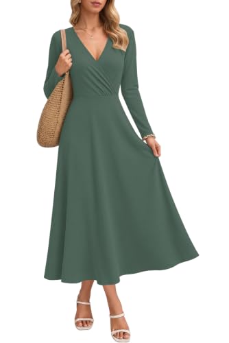 Image of AUSELILY Maxi Jumper Dress for Women UK Winter Pockets Olive Green XXL