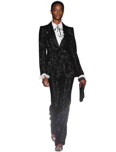 Women's Suit Sequins Single Breasted Button Jacket Pants Set for Party Night 2-Piece Tuxedos