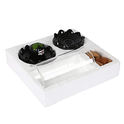 ASV FASHION ENTERPRISES Handcrafted Tilak Shivling in Glass Fountain Backflow Smoke Fountain Incense Holder Showpiece with 10 Backflow Cone for Living Room, Meditation Yoga Place, Worship, Black