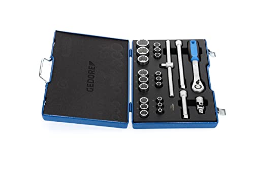 GEDORE 23-piece Socket spanner set, Bi-hex, 1/2", 8-24 mm, Tool, Ratchet with lever reverse, for Automotive D19 EMU 20 - Image 4