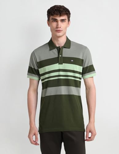 Image of Arrow Sport Men Regular fit Cotton Striped Short Sleeves Polo Shirt