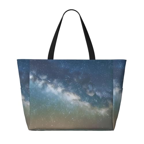 Starry Night Sky Outer Space Print Beach Tote Bag Waterproof Large Bags With Zipper Big Capacity For Vacation Travel2