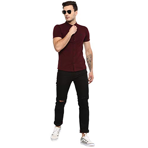 Image of Urbano Fashion Men's Solid Cotton Slim Fit Polo Shirt with Mandarin Collar