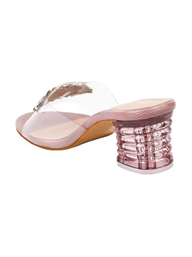 Image of TRYME Embellished Front Studded Buckle Block Heels Comfortable Transparent Party Kitten Heel for Womens & Girls