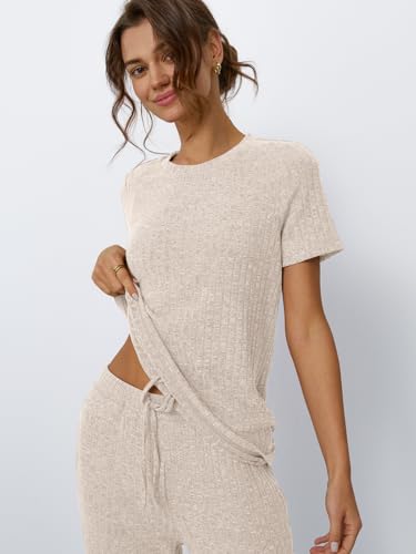 Image of LILLUSORY Womens Lounge Sets 2 Piece Matching Travel Outfits | Lightweight Ribbed 2 Piece Set, Breathable, Stretchy, Wrinkle-Resistant, Travel Ready, Versatile