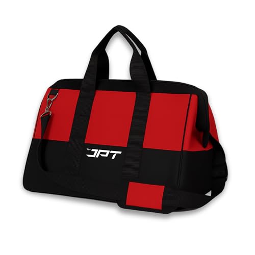Image of JPT 18-Inch Heavy Duty Tool Bag, Wide Mouth Tool Storage Bag with Interior Pockets, Large Capacity Tool Tote Bag for Electricians, Power Tools Organizer Red /Black