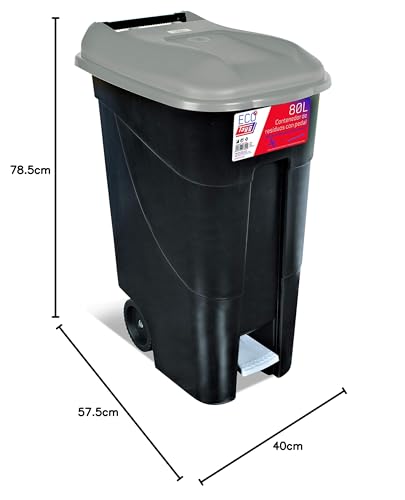 Tayg Grey Lid Waste Container 80 Litres with Pedal, Black Base (433009)