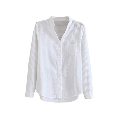 VJGOAL Femmes Manches Longues Chemise De Mode Classique V Cou Slim Fit Coton Blanc Bas À Manches Longues Chemise Tops Blouse (FR-46/CN-2XL, Blanc) Cover
