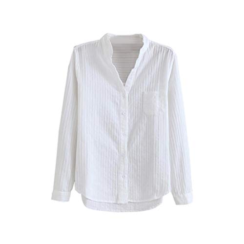 VJGOAL Femmes Manches Longues Chemise De Mode Classique V Cou Slim Fit Coton Blanc Bas À Manches Longues Chemise Tops Blouse (FR-46/CN-2XL, Blanc)