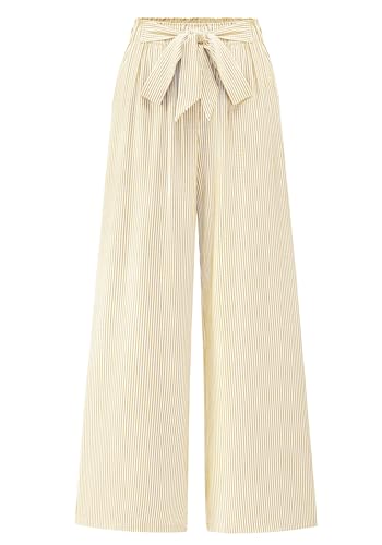 Image of BTFBM Pants for Women 2026 Spring Clothes Striped High Waist Tie Knot Dressy Casual Wide Leg Palazzo Work Trousers Pants