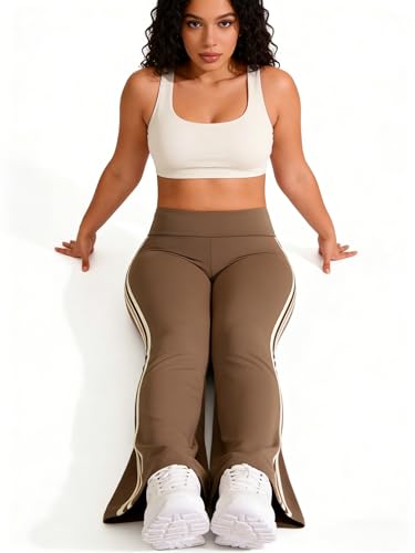 Tilowei Young Lady Flare Leggings High Waisted Yoga Pants,Soft Stretchy Bell Bottoms for Dance Activewear for 12-25 Years(S M L XL XXL) (US, Alpha, Large, Regular, Regular, Khaki) — view 6