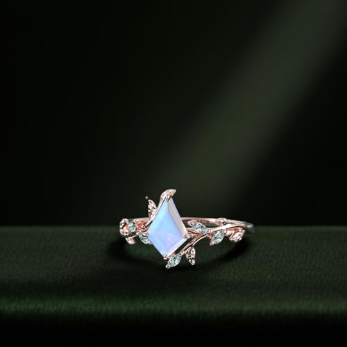 10K/14K/18K Solid Gold 1 Carat Kite Gemstone Vintage Engagement Ring for Women Leaf Vine Art Deco Ring Kite Cut Gemstone Rose Gold Wedding Promise Anniversary Rings for Her Wife Bridal2