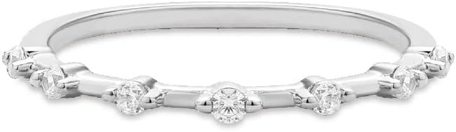 2-Prong White Diamond Band For Women, 14K Gold Finish Ladies Halfway Wedding Band, Diamond Anniversary Band