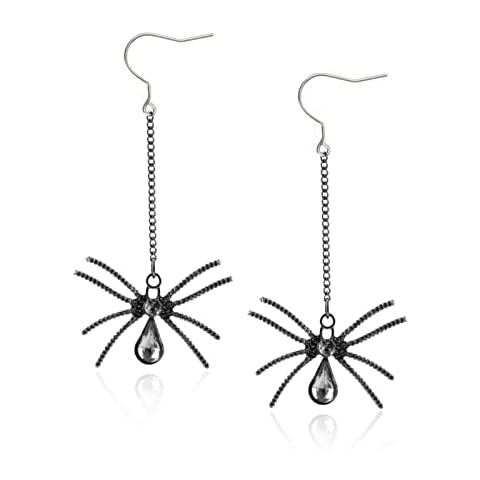 Halloween Jewelry Pure Titanium Earring Hook For Sensitive Ear Fashion Jewelry Alloy Black Spider Drop Dangle Earrings For Women Girls, Titanium, No Gemstone Cover