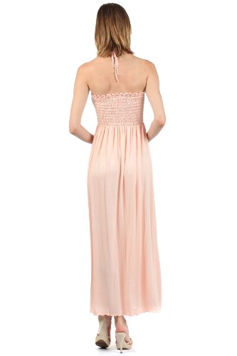 Image of Sakkas Soft Jersey Feel Solid Color Smocked Bodice String Halter Long Dress