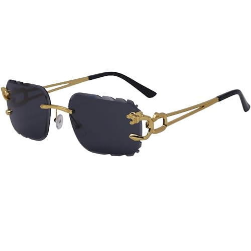 Rimless Diamond Cut Trendy Retro Hip Hop Tint Lens Sun Glasses