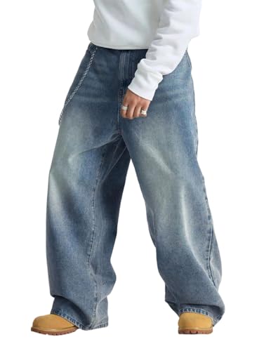 Men's Wide Denim Pants Brushed Wide Rocks Jeans Hip-Hop Jeans