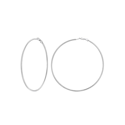 FaithHeart 2mm Thin Hoop Earrings for Women Hypoallergenic, Silver/Black/14K Gold Plated Stainless Steel Large Hoop Earrings for Women Lightweight Earring Trendy Jewelry, 20mm-100mm 90mm/3.5
