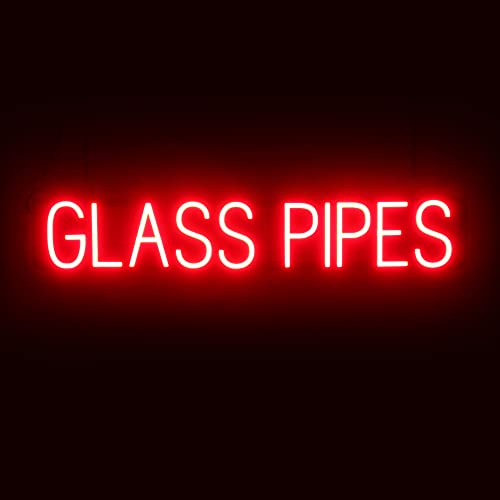 Image of SpellBrite LED Neon GLASS PIPES Sign for Business - Red, 38 inch x 6 inch | Ultra-Bright Click-Together Signage for Smoke Shops, with Visibility from 500 Feet - 8 Animations, 6 Brightness Settings