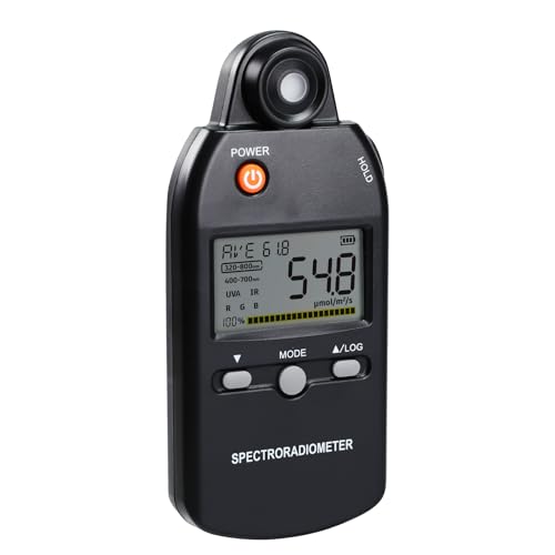 PAR Luxmeter, PPFD Quantenspektroradiometer, Vollspektrummessung 320-800 nm | UV-Analyse, sichtbar & IR Analyse, Farbwiedergabe, Pflanzenwachstumstest | Datenspeicherung, MAX/MIN/MOY