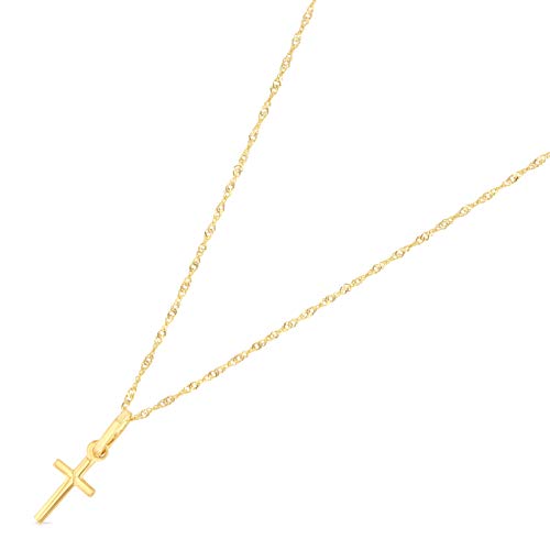Ioka 14K Yellow Gold Plain Cross Pendant with 0.9mm Singapore Chain Necklace2
