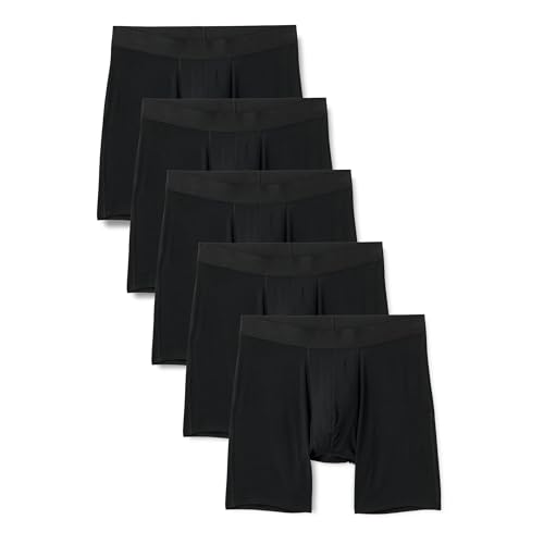 Amazon Essentials Men's Super Soft Modal Longer Length Boxer Briefs, Pack of 5, Black, Medium