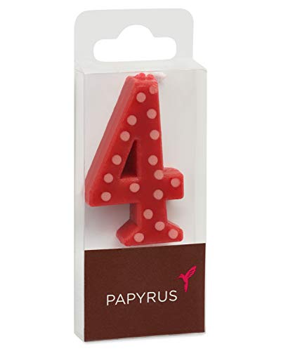 Image of Papyrus Number 4 Birthday Candle, Red Polka Dots (1-Count)