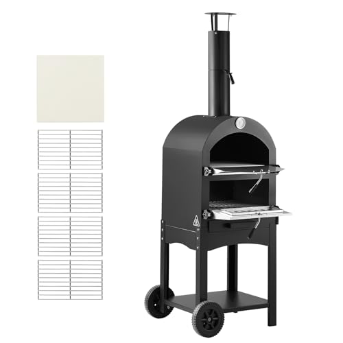 VEVOR Four à Pizza d’Extérieur 12 pouces 305 mm, Four à Granulés de Bois 2 Niveaux, avec Deux Roues Amovibles, Température Maximale de 538 °C, pour...