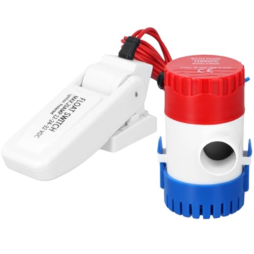 QWORK 1100 GPH 12V DC Automatic Bilge Water Pump and Float Switch Combo for Boats, Marine, RV, Aquariums - Compact, High Flow