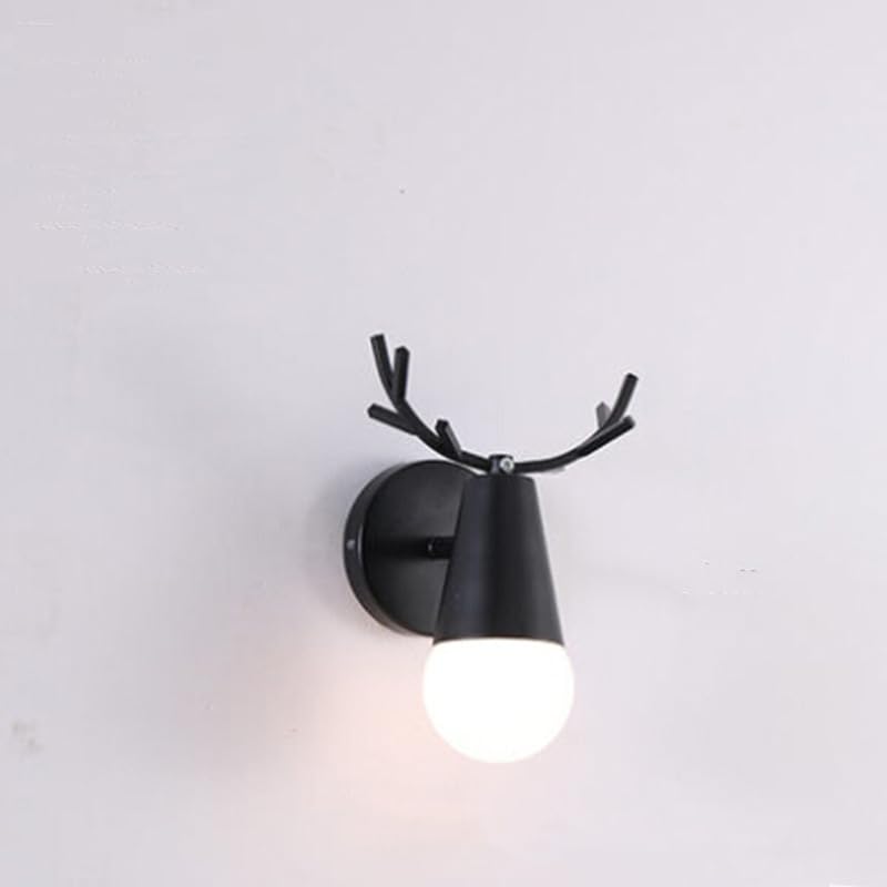 Image of LITFAD Minimalist Wall Sconce Deer Horn Shape Wall Light Modern Wall Mounted Lamps Single Light Exposed Bulb Design Wall Lighting Fixtures for for Hallway, Bedroom, Living Room, Bathroom,Black