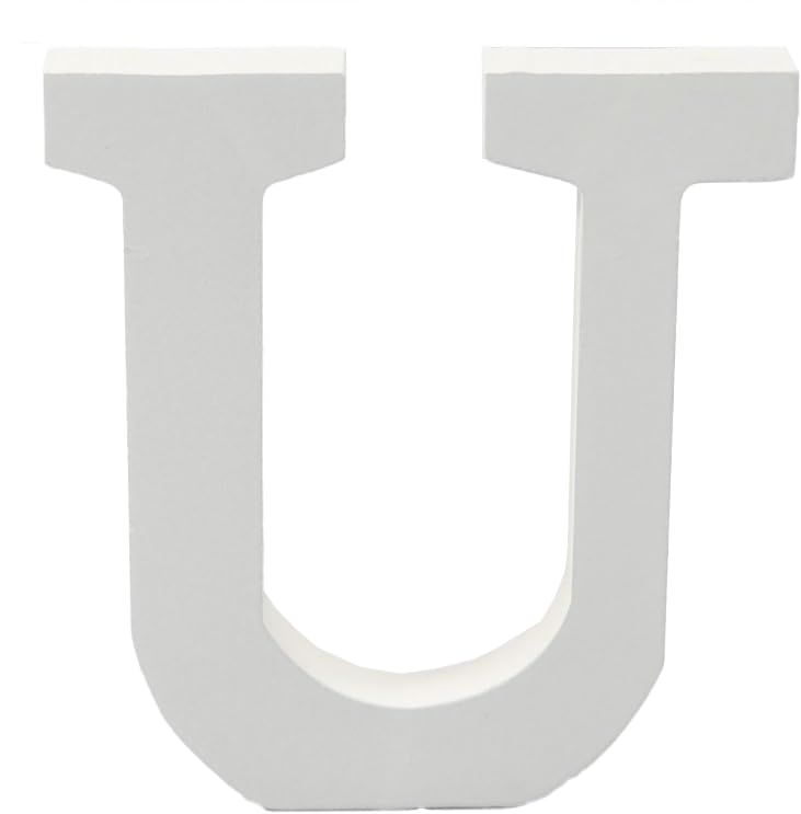 6 Inch White Decorative Wooden Letters and Numbers (U)