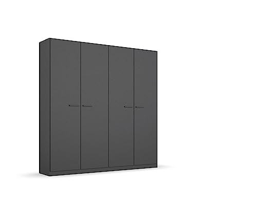 Rauch Möbel Florenz Schrank Kleiderschrank Drehtürenschrank, Grau metallic, Schwarz, 4-türig, inkl. 2 Kleiderstangen, 2 Einlegeböden BxHxT 181x210x54 cm