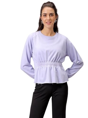 Image of Freehand by The Indian Garage Co Women Fit and Flared Solid Shirred Sweatshirt