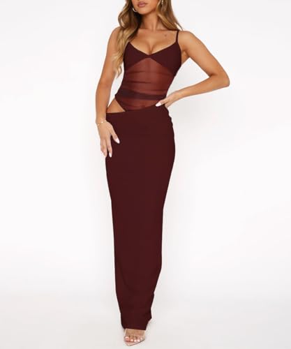 Women's Sexy V Neck Spaghetti Strap Bodycon Maxi Dress Backless Mesh Cut Out Cocktail Long Formal Dresses2
