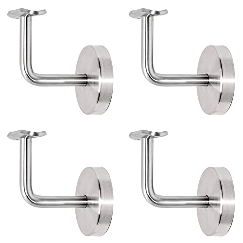 PRIOstahl Handlaufhalter Wandhalter Handlaufstütze Rohrhalter Geländerhalterung - 4 x Handlaufträger an die Wand 3-Loch Befestigung mit Abdeckrosette Ø 42 4 mm für Rundrohr aus Edelstahl V2A