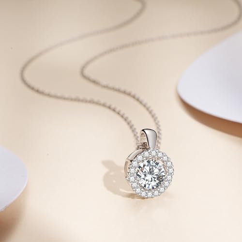 Moissanite Necklace for Wife, D Color VVS1 Lab Grown and Dance Sterling Silver Necklace for Women, Moissanite Halo Pendant as Anniversary Jewelry for Her with I Love You for Wedding Christmas4