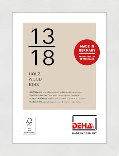 DEHA Design marco de fotos, 13 x 18 cm, Madera, Blanco, Marco de fotospara colocaren formato vertical y apaisado, vidrio sintético irrompible, Fontana