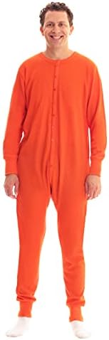 #followme 9393-ORG-XXL Men's Solid Thermal Henley Onesie Orange