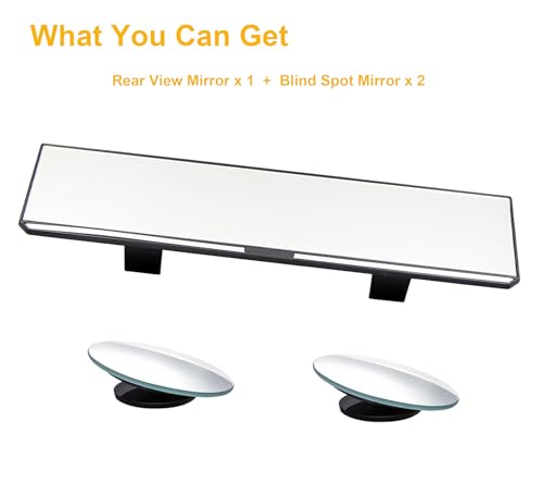 Image of Kitbest Rear View Mirror, Interior Clip On Panoramic Rearview Mirror to Reduce Blind Spot Effectively - Universal Wide Angle Car Mirror - Flat - For Cars, SUV, Trucks (Bonus 2 PCS Blind Spot Mirrors)