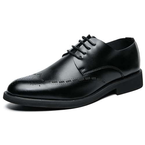 YZABEL Retro Carved Brogue Oxfords Men's Dress Shoes Classic Lace Up Formal Tuxedo Shoes Slip On PU Leather Low Rubber Sole Oxford Shoes Men
