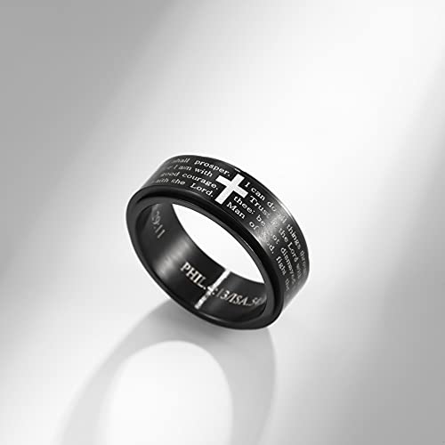 Men's Stainless Steel Bible Verse Christian Lord's Prayer Cross Ring Wedding Bands Engraved Praying2